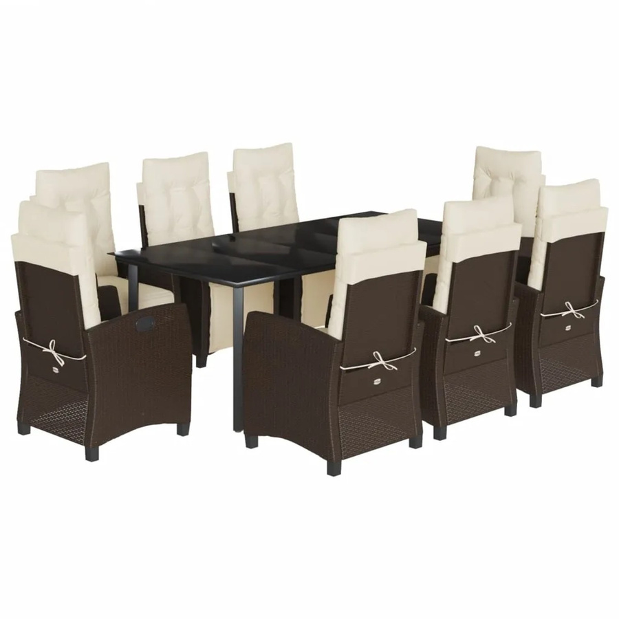 vidaXL 9-teilige Garten-Essgruppe aus Poly-Rattan mit Kissen in Braun - Bild 2