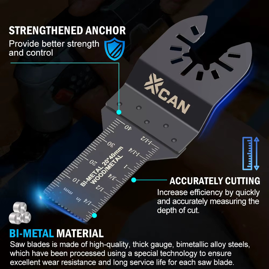 XCAN Bimetall Multitool Sägeblätter mit gebogener Kante zum Schneiden von Holz, Metall und Kunststoff, Breite: 20 mm - Bild 2