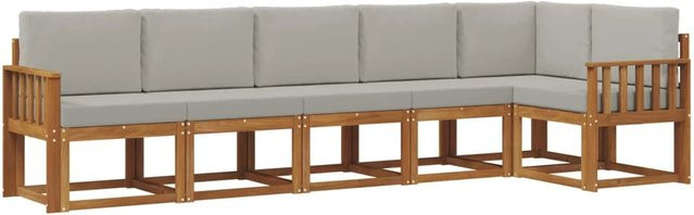 vidaXL Outdoor-Sofagarnitur L-Form aus massivem Akazienholz mit Kissen in Natur und Hellgrau - Bild 1