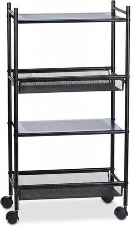 Relaxdays Rollregal aus Metall in Schwarz mit 4 Ablagen, B/T/H: 81 x 25 x 50 cm