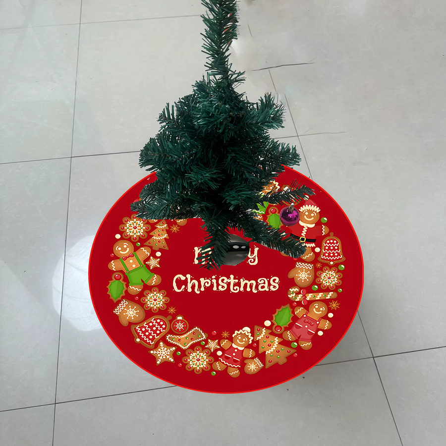 VIKAMA Weihnachtsbaumrock mit Merry Christmas Lebkuchenmann-Aufdruck in Rot - Bild 3