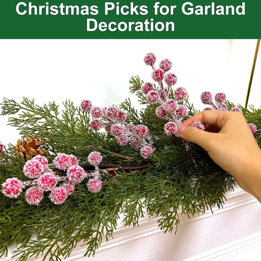 5 bis 10 Stück Künstliche Holly Pflanzen mit roten Früchten für Weihnachtsdekoration und DIY Tischdeko von smr - Bild 5