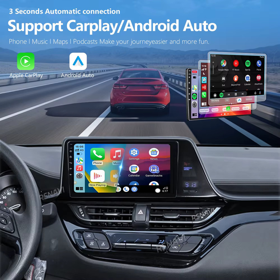 YUERADIAO Android 16 Autoradio mit CarPlay und GPS für Toyota C-HR, 2Din Multimedia Head Unit, Schwarz - Bild 2