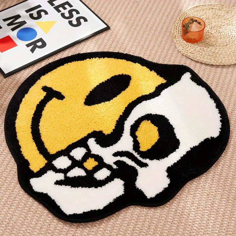 VIKAMA Totenkopf-Teppich aus Kunstkaschmir in Multicolour mit psychedelischem Gothic-Design und rutschfester Bodenmatte - Bild 2