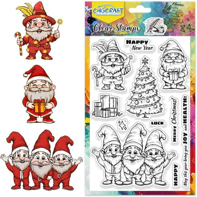 Transparente Gnome und Weihnachtsbäume Stempel für die Kartenherstellung in Transparent - Bild 1