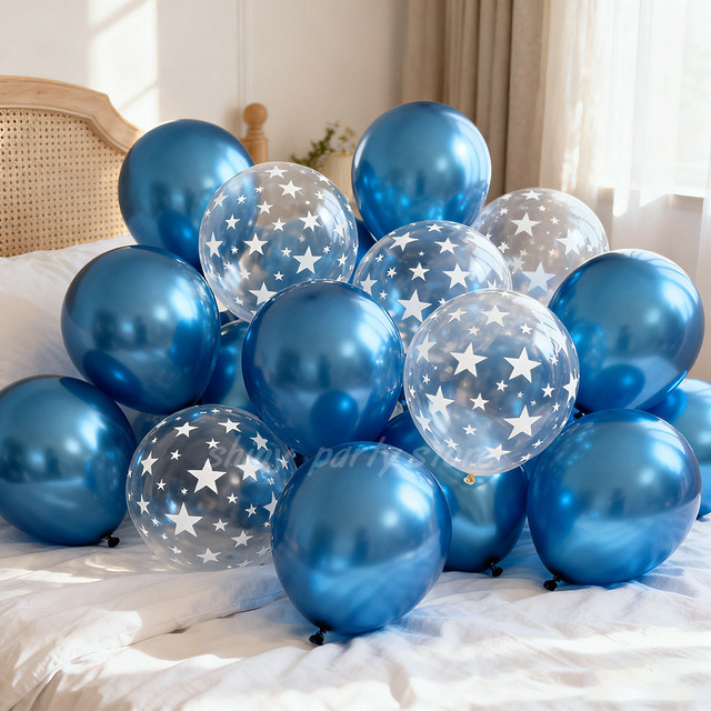 GSF Ballon Set Blau Transparent mit Sternen-Effekt aus Latex für Geburtstag und Hochzeit, 20 oder 50 Stück - Bild 1