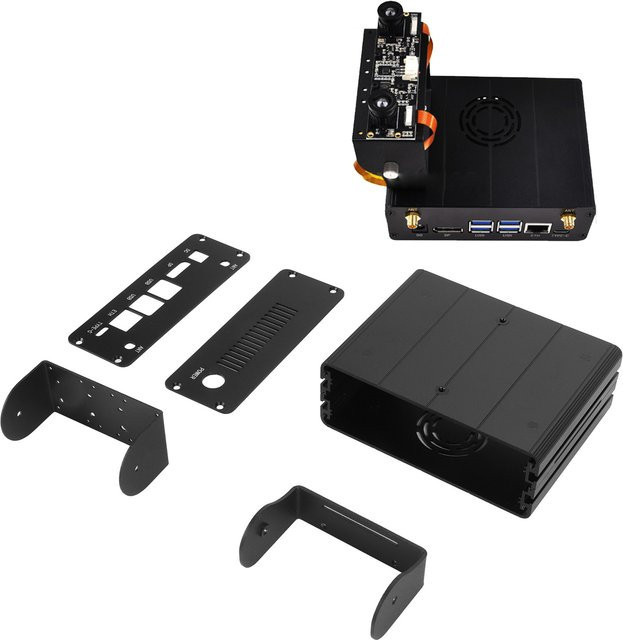 Qiilu Aluminiumgehäuse für Jetson Orin Mini und Jetson Orin Nano NX Kits mit Kamerahalter, Schwarz - Bild 1