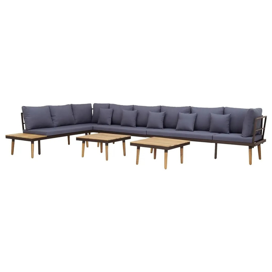 vidaXL 8-tlg Garten-Lounge-Set L-Form aus Akazienholz und Metall mit Kissen in Anthrazit - Bild 2