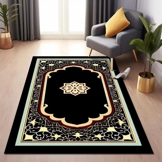 Karpetti Islamischer Gebetsteppich in Schwarz, rutschfeste und waschbare Bodenmatte aus Polyester, B/B: 80 x 120 cm - Bild 1