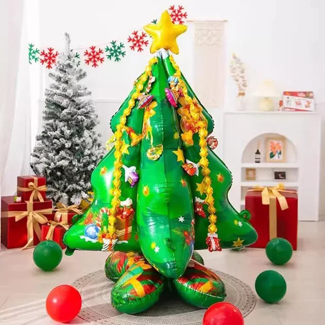 BALONAQ Weihnachtsbaum Folienballon in Grün mit Buchstaben und Sternen, B/H: 105 x 145 cm - Bild 1
