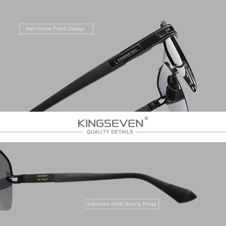 KINGSEVEN Sonnenbrille Halbrahmen, Unisex, Metall, schwarz, polarisiert - Bild 2