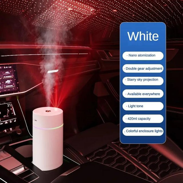 Starry Zenithcar Auto-Diffusor Binchi Keji Travel USB-Luftbefeuchter mit Sternenhimmel-Projektion und Atmosphärenlicht in Weiß - Bild 1