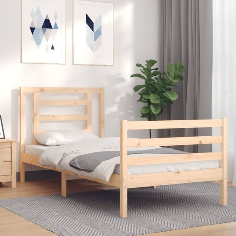 Massivholzbett aus Kiefer mit Kopfteil von Vidaxl in Braun Natur im skandinavischen Design, B: 90 cm, L: 190 cm, H: 95,5 cm - Bild 1