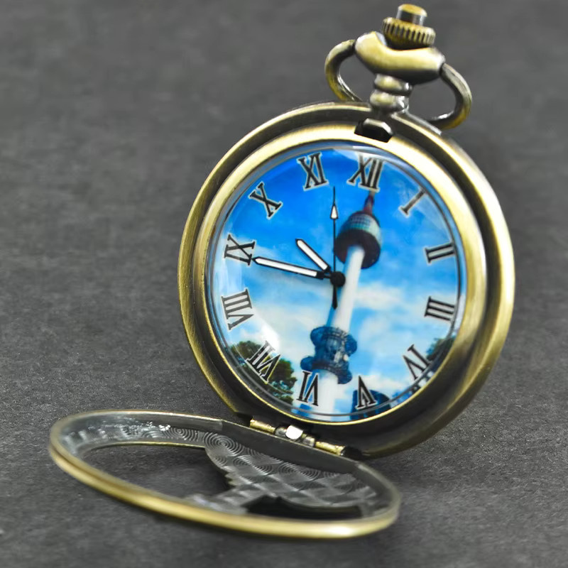 wecin Taschenuhr Quarz, Bronze, Messing, Analoguhr, Unisex - Bild 2