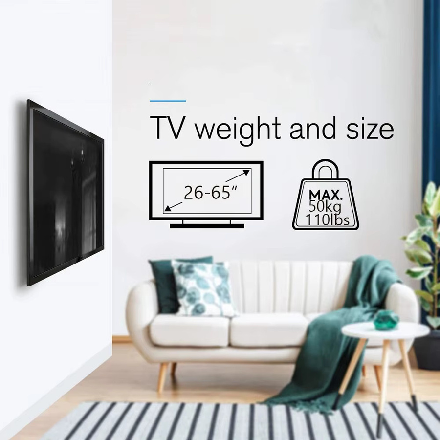 BEISHI Universelle TV-Wandhalterung für 26-63 Zoll LCD-LED-Monitore, verstellbare flache Wandhalterung in Schwarz - Bild 4