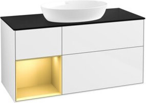 V&B Waschtischunterschrank Finion in Platinbraun mit goldenen Griffen und weiß lackierter Oberfläche, Breite: 120 cm, Tiefe: 50,1 cm, Höhe: 50,1 cm - Bild 1