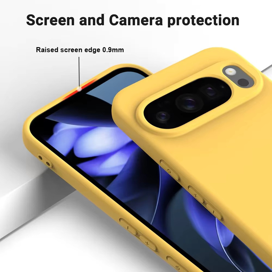 Stoßfeste Flüssigsilikonhülle mit Trageband für Google Pixel 11 10 9 8 Pro XL 10a 9a 8a in Rot und Gelb - Bild 3