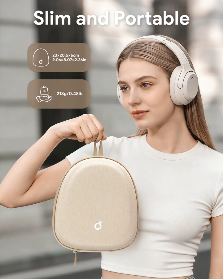 Universelle Kopfhörer-Hülle aus Hartschale als tragbare Reise-Organizer-Tasche für Soundcore Anker, Sony und JBL Over-Ear-Kopfhörer in Pink oder Beige - Bild 2