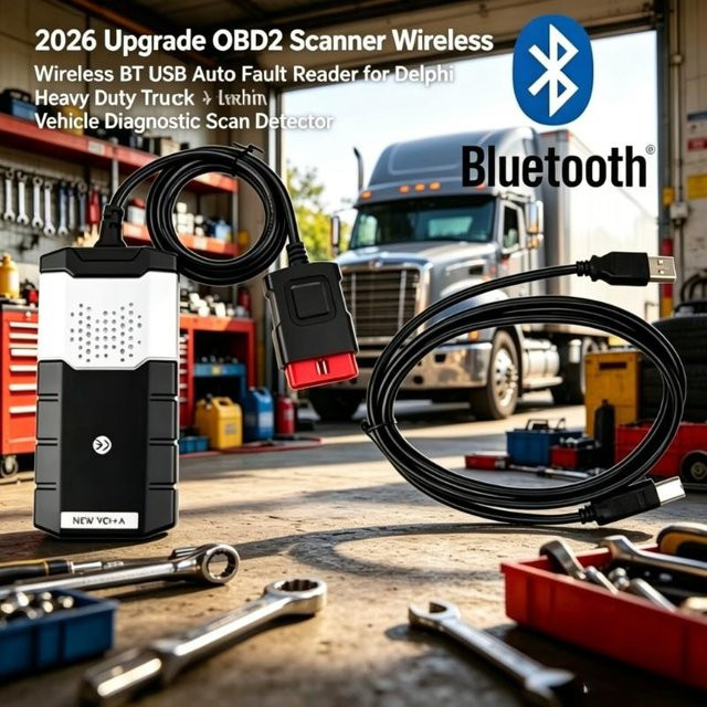 Delphi Schwerlast-LKW-Diagnosescanner mit Bluetooth und USB, OBD2 Auto-Fehlerleser und Fahrzeug-Scan-Detektor, Schwarz - Bild 1