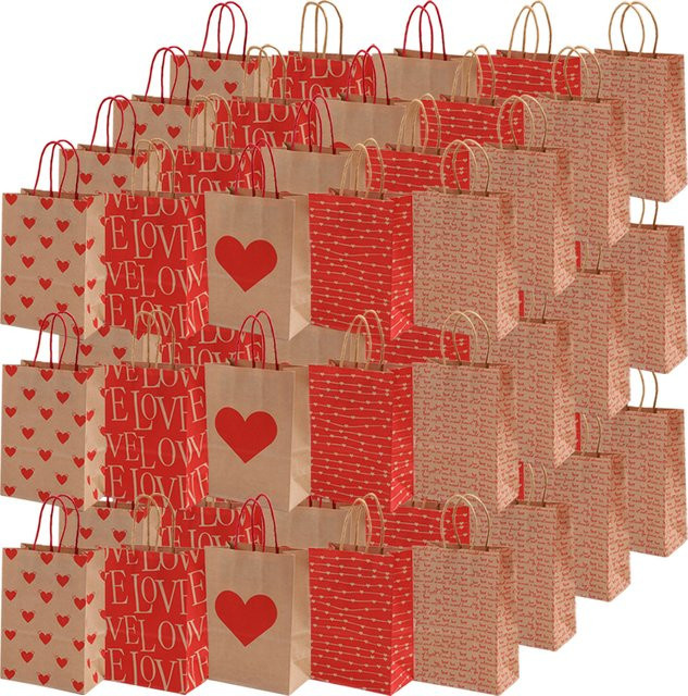 Geschenktüten im Valentinstag-Herzstil aus Kraftpapier für deine Party, Set mit 5 oder 10 Stück, B/T/H: 15 x 8 x 21 cm, Mehrfarbig - Bild 1