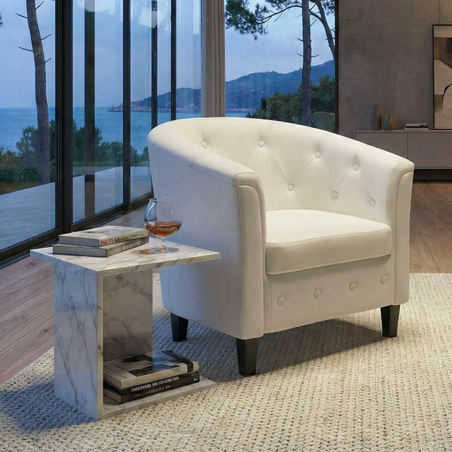 MCW Loungesessel Stafford T810 im Chesterfield-Look mit Rautenmuster aus Kunstleder in Weiß - Bild 1