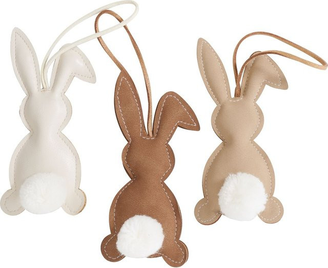 VBS Oster-Hasen Anhänger aus Stoff im 3er-Set, Farben: Hellbraun, Beige und Dunkelbraun - Bild 1