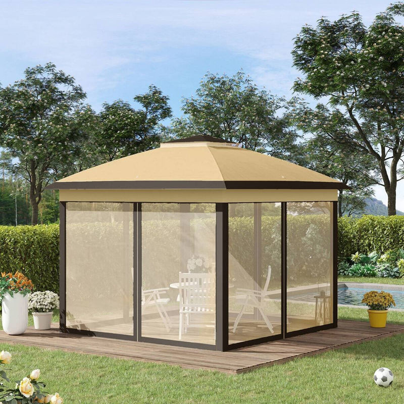 Outsunny Pavillon Beige mit Seitenteilen und Doppeldach B/H/L: 330 x 288 x 330 cm - Bild 3