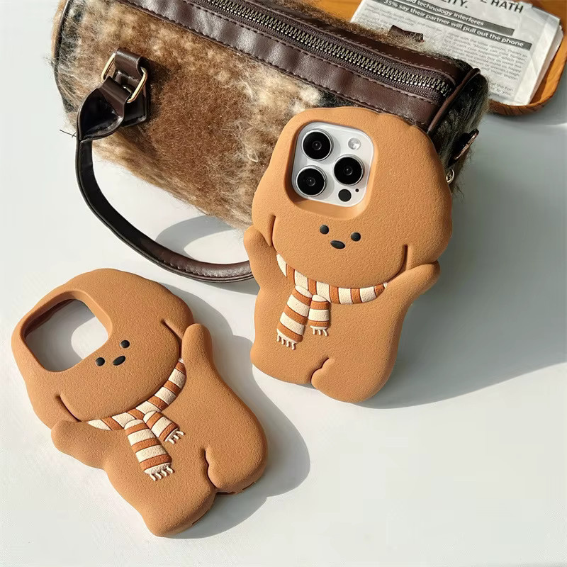 MUQGEW Kawaii 3D-Cartoon-Schal-Welpen Handyhülle aus weichem Silikon für iPhone 16, 15, 14, 13, 12 Pro Max Plus in Braun - Bild 4