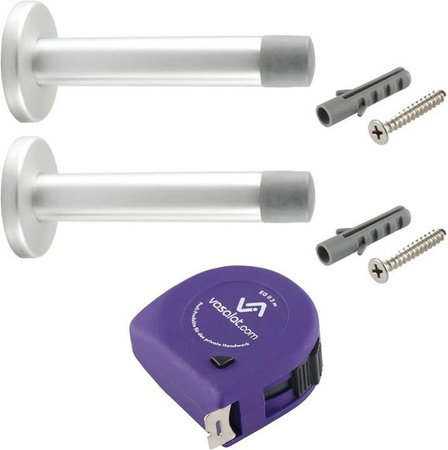 vasalat Set Türstopper Wand mit Dämpfer in Alu Silber matt, Durchmesser: 20 mm, Länge: 120 mm