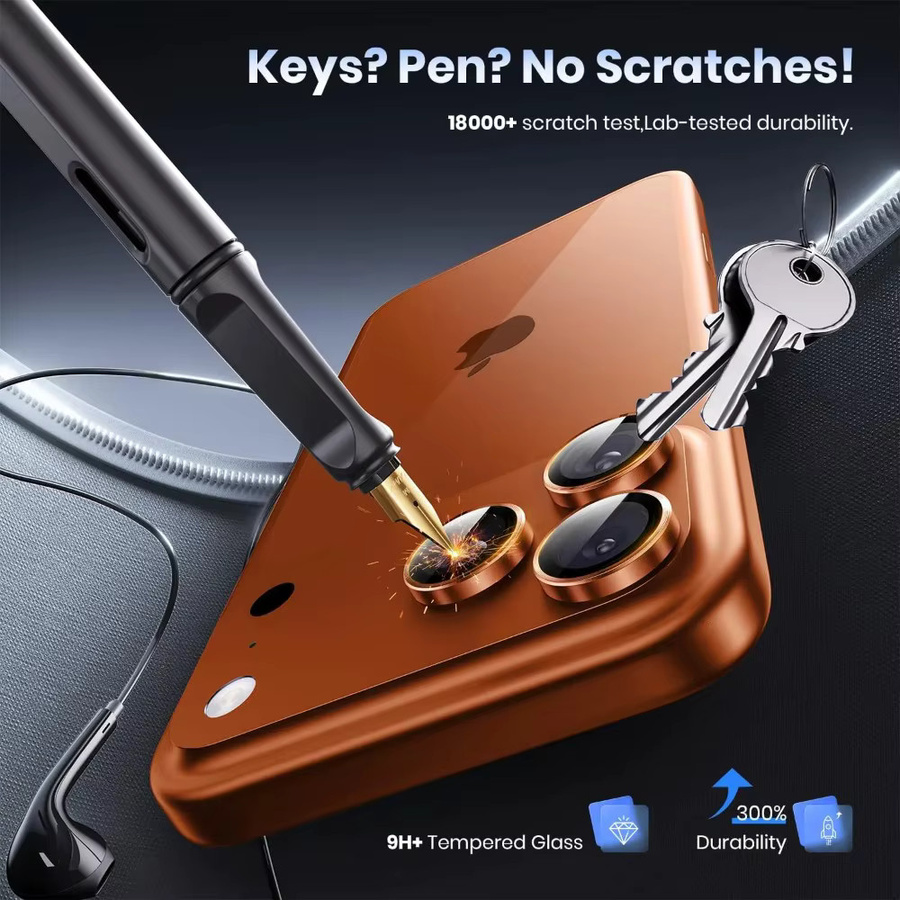 Kamera-Objektivschutz für iPhone 17 Pro Max mit gehärtetem Glas und Metallrahmen in Orange - Bild 4
