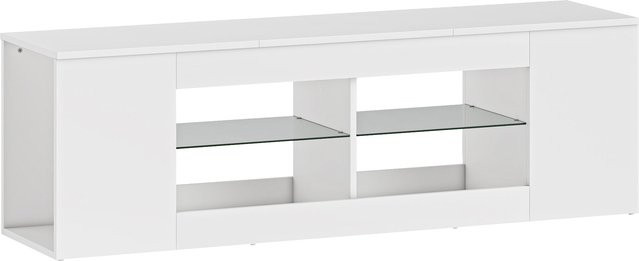 HOMCOM TV Schrank Lowboard Weiß mit 6 Fächern und 2 Glasregalen für Fernseher bis 65 Zoll, Breite: 140 cm - Bild 1