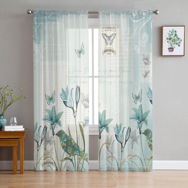 A Family Of Home Textiles Transparente Voile-Fenstervorhänge mit floralem Tulpen-Design in Weiß, Breite: 135 cm, Höhe: 114 cm - Bild 1