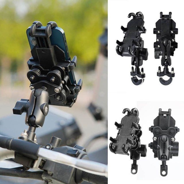 Stoßfester Motorrad Handyhalter für 4,7-7,1 Zoll mit Stoßdämpfer zur Montage am Lenker oder Rückspiegel, Schwarz - Bild 1