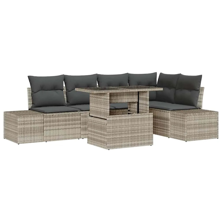 vidaXL Garten-Sofa-Set aus Poly-Rattan in Hellgrau mit integriertem Speicher, 6-teiliges Set in moderner gewebter Optik - Bild 2