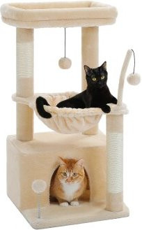 Pawz Road Kleiner Kratzbaum beige mit Hängematte und integriertem Spielzeug aus Sisal, Höhe: 83 cm - Bild 1