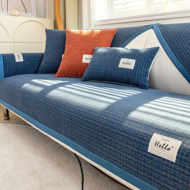 Super Six Chenille Sofabezug mit Karomuster in Blau, rutschfester Kissenbezug für dein Sofa, Breite: 70 cm, Höhe: 70 cm - Bild 1