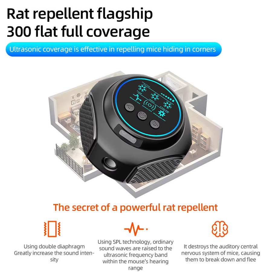 Homgeek Ultraschall-Nagetierabwehr 4-in-1 in Schwarz: Elektronischer Rattenvertreiber mit 360 Grad Abdeckung für eine humane Schädlingsbekämpfung gegen Mäuse, Fliegen und Kakerlaken - Bild 5