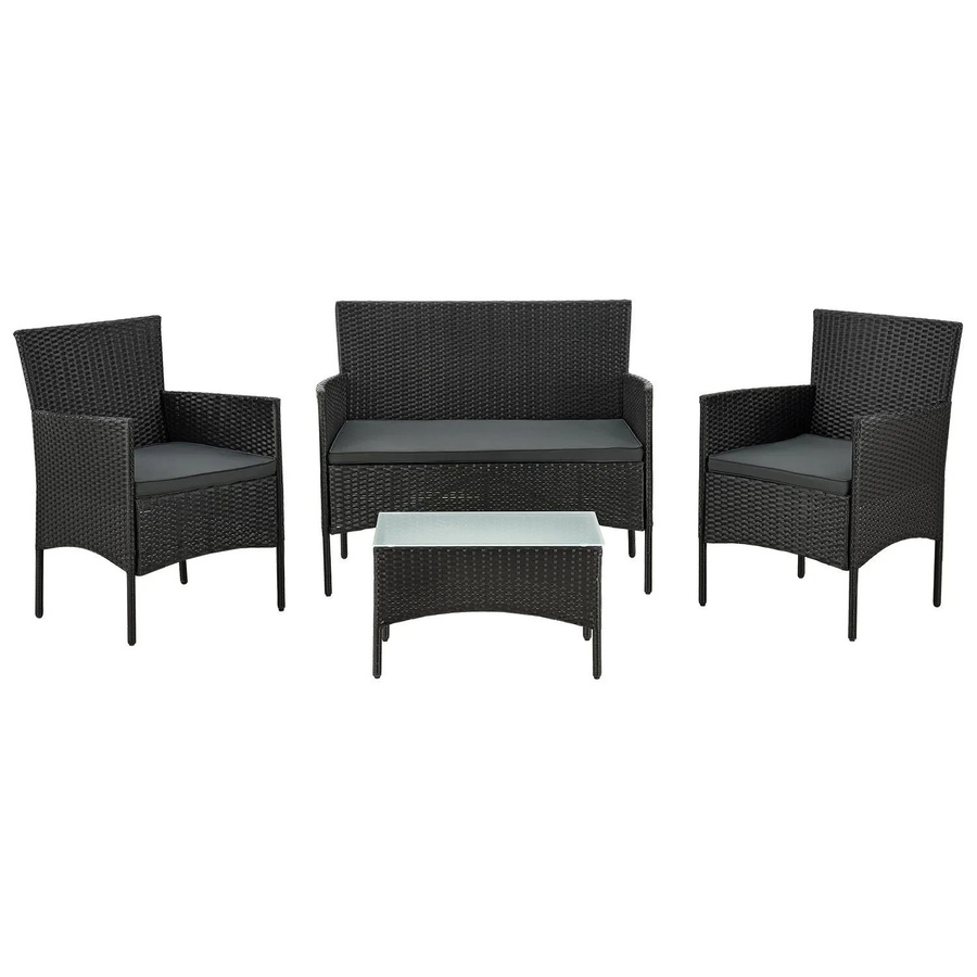 Juskys Polyrattan Gartenmöbel-Set Fort Myers in Schwarz mit Tisch, Sofa, 2 Stühlen und Auflagen in Dunkelgrau - Bild 6