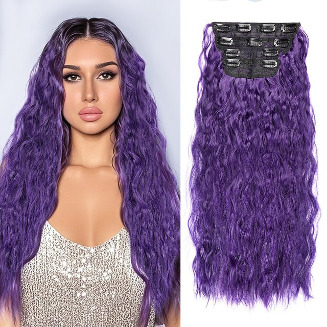 JIAMEISI Clip-in-Haarverlängerungen, lila, gewellt, 50,8 cm, Damen - Bild 1