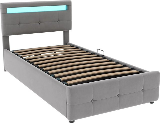 okwish Kinderbett mit LED-Beleuchtung und Lift-up-Funktion in Grau, B/T/H: 90 x 200 x 40 cm (ohne Matratze) - Bild 1