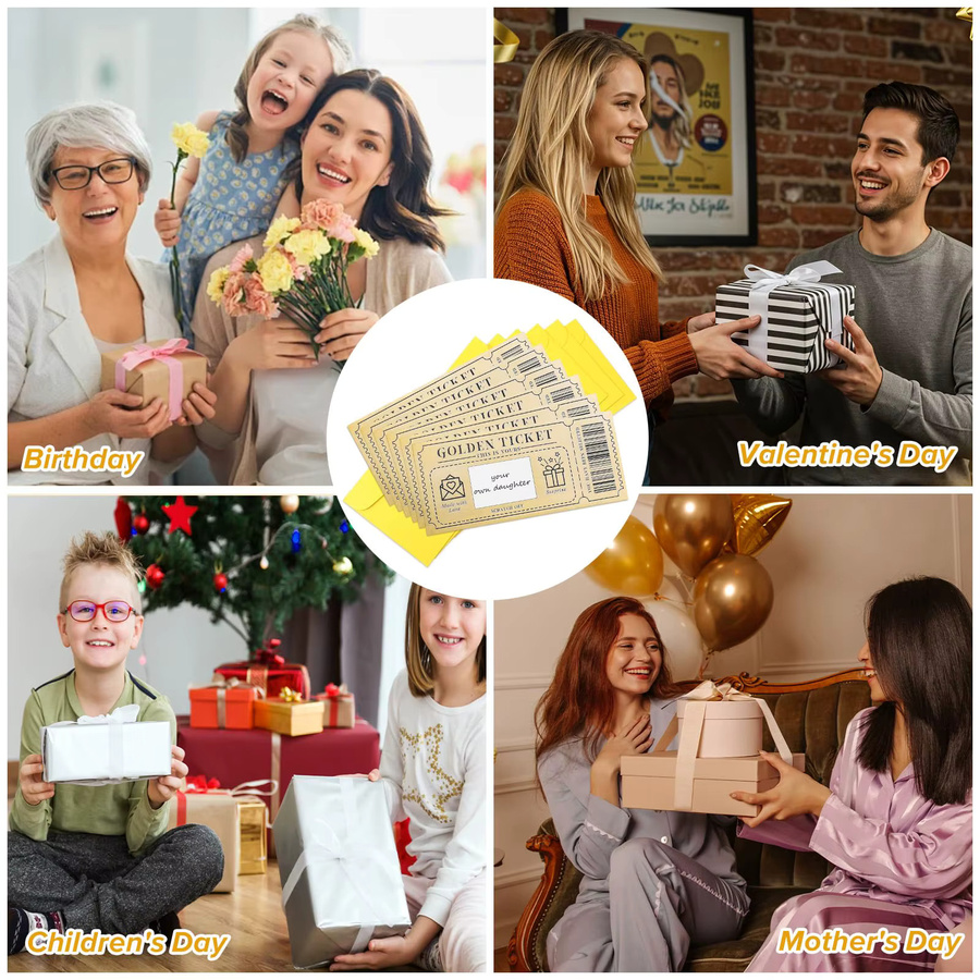 3er-Set Goldene Ticket Scratch Karten mit Umschlägen als Überraschungs-Geschenk für Erwachsene in Gold - Bild 3