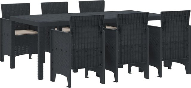 vidaXL 7-teiliges Garten Essset aus Poly-Rattan mit Kissen in Anthrazit - Bild 1