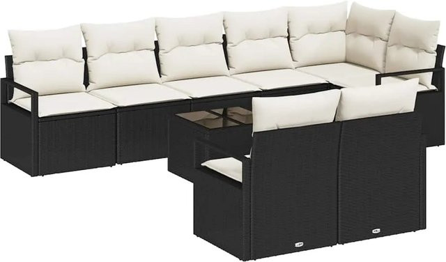 vidaXL Garten-Sofa-Set 9-teilig aus Poly Rattan und Stahl in Schwarz mit Polstern und Tisch - Bild 1