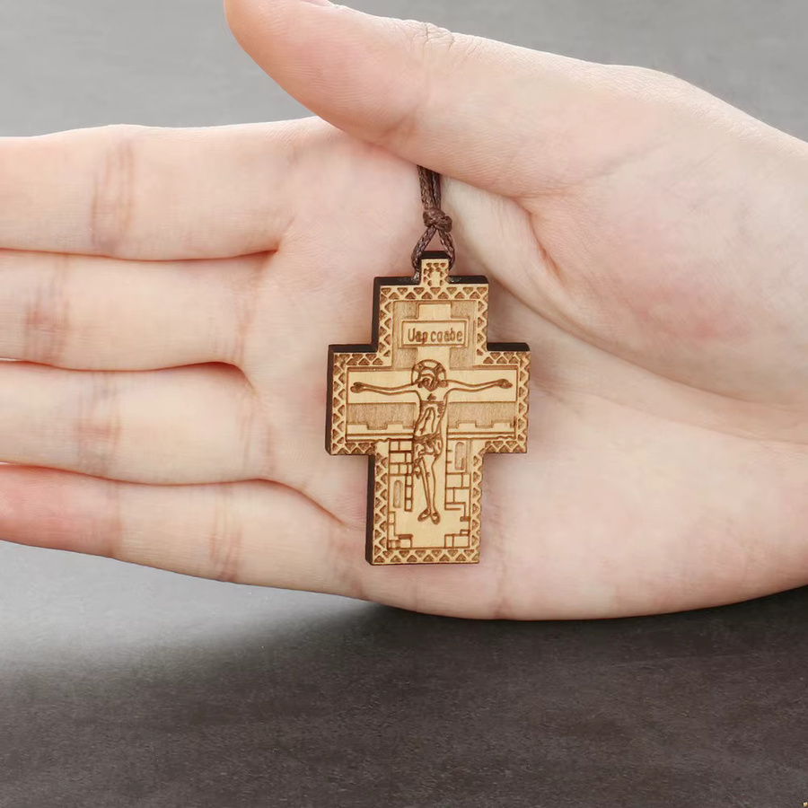 Halskette mit Orthodoxem Kreuz Anhänger, Holz, Unisex - Bild 3