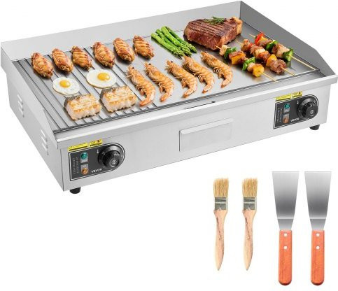 VEVOR Gewerbliche Elektrische Grillplatte 4400 W in Silber, Elektro-Tischgrill aus Edelstahl mit halb gerillter und halb glatter Grillfläche, B/T/H: 73 x 40 x 40 cm - Bild 1