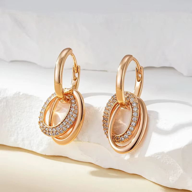 Wbmqda Doppel-Creolen mit Zirkonia, 585 Gold, Roségold, Damen - Bild 2