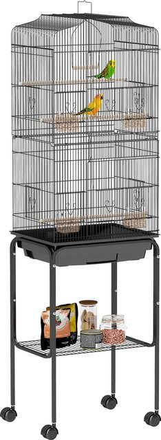 PawHut Vogelkäfig auf Rollen mit Sonnendach und 3 Sitzplätzen, Farbe Schwarz, B/T/H: 46,5 x 36 x 46,5 cm - Bild 1