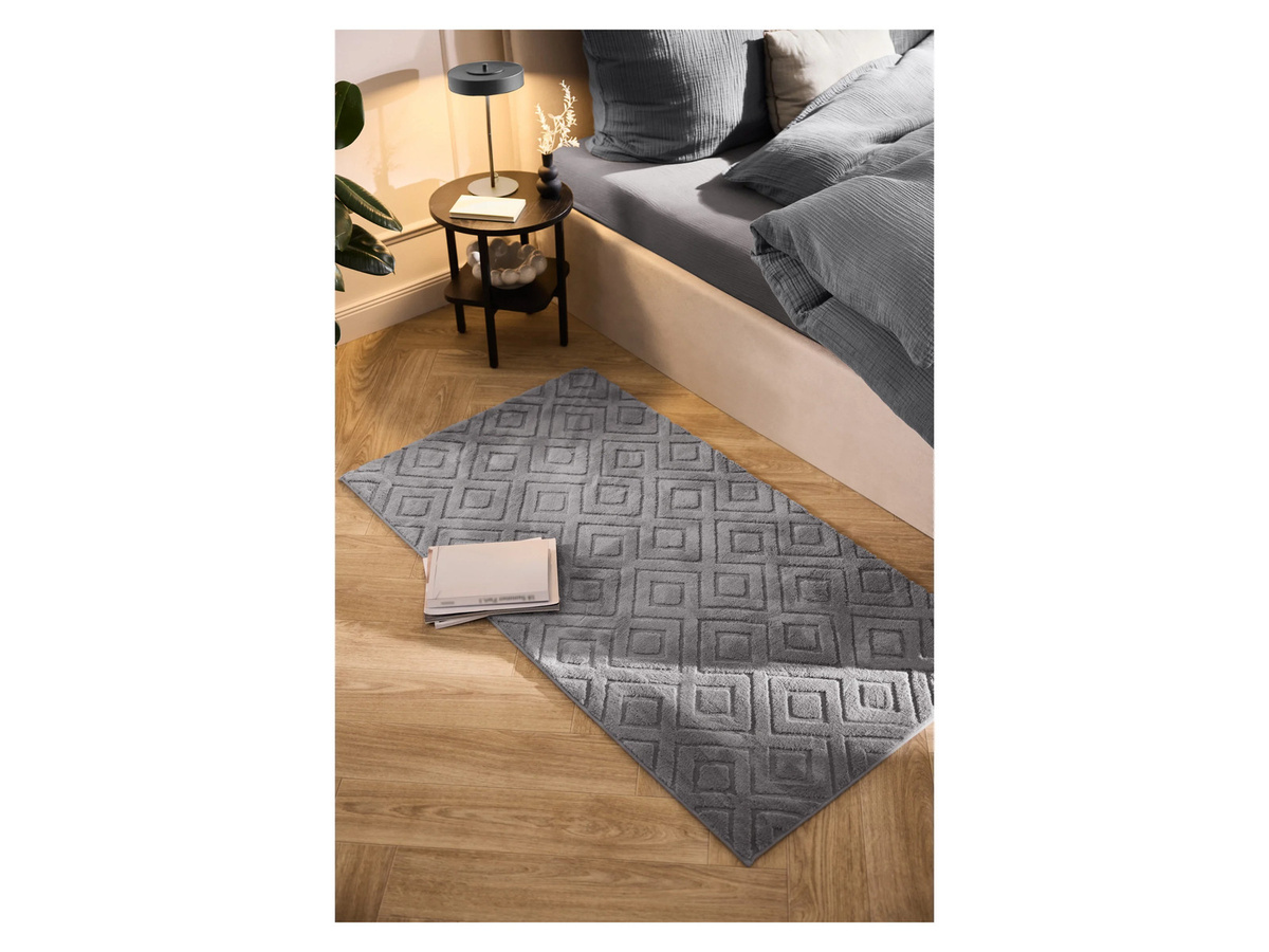 LIVARNO Langflor-Teppich in Grau mit High-Low-Effekt und rutschfester Unterseite, B/T: 80 x 150 cm - Bild 4