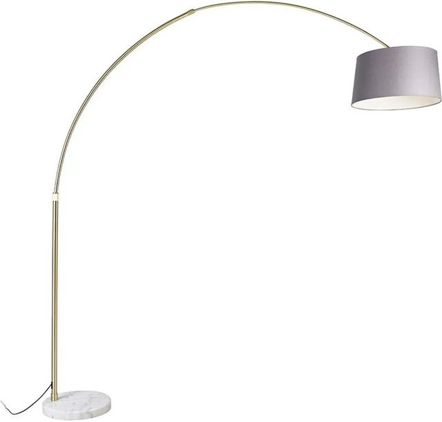 QAZQA Bogenlampe in Messing mit grauem Marmorstoffschirm und verstellbarem Arm - Bild 1