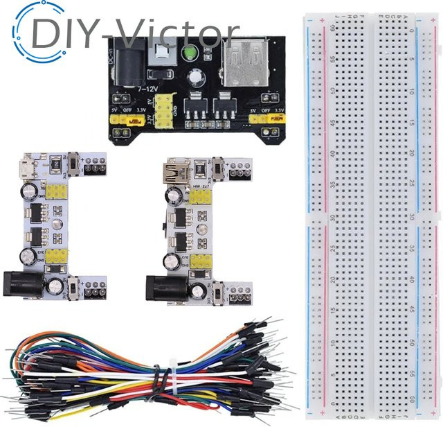 MB-102 Steckbrett Leistungsmodul für 3,3 V/5 V Prototyping mit 65 flexiblen Überbrückungsdrähten in Schwarz und Multicolour für Arduino DIY Kits - Bild 1